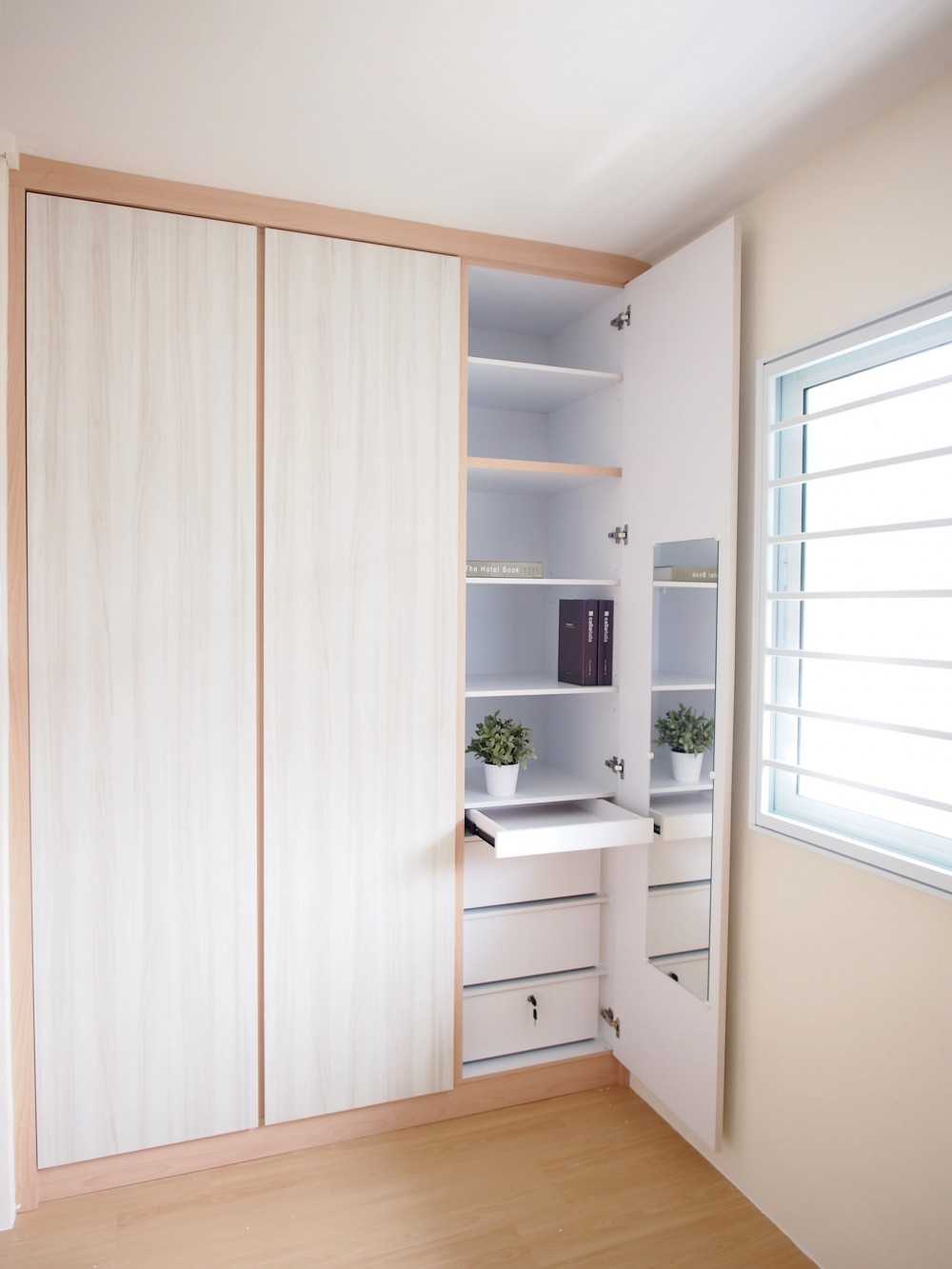 Scandinavian Bedroom with Vinyl Flooring and Wood Flooring