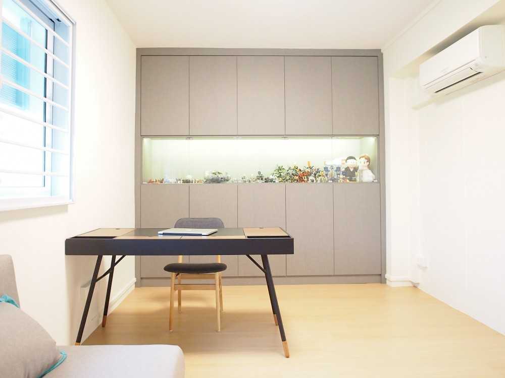Scandinavian Home Office with Bookshelf and Storage Cabinets