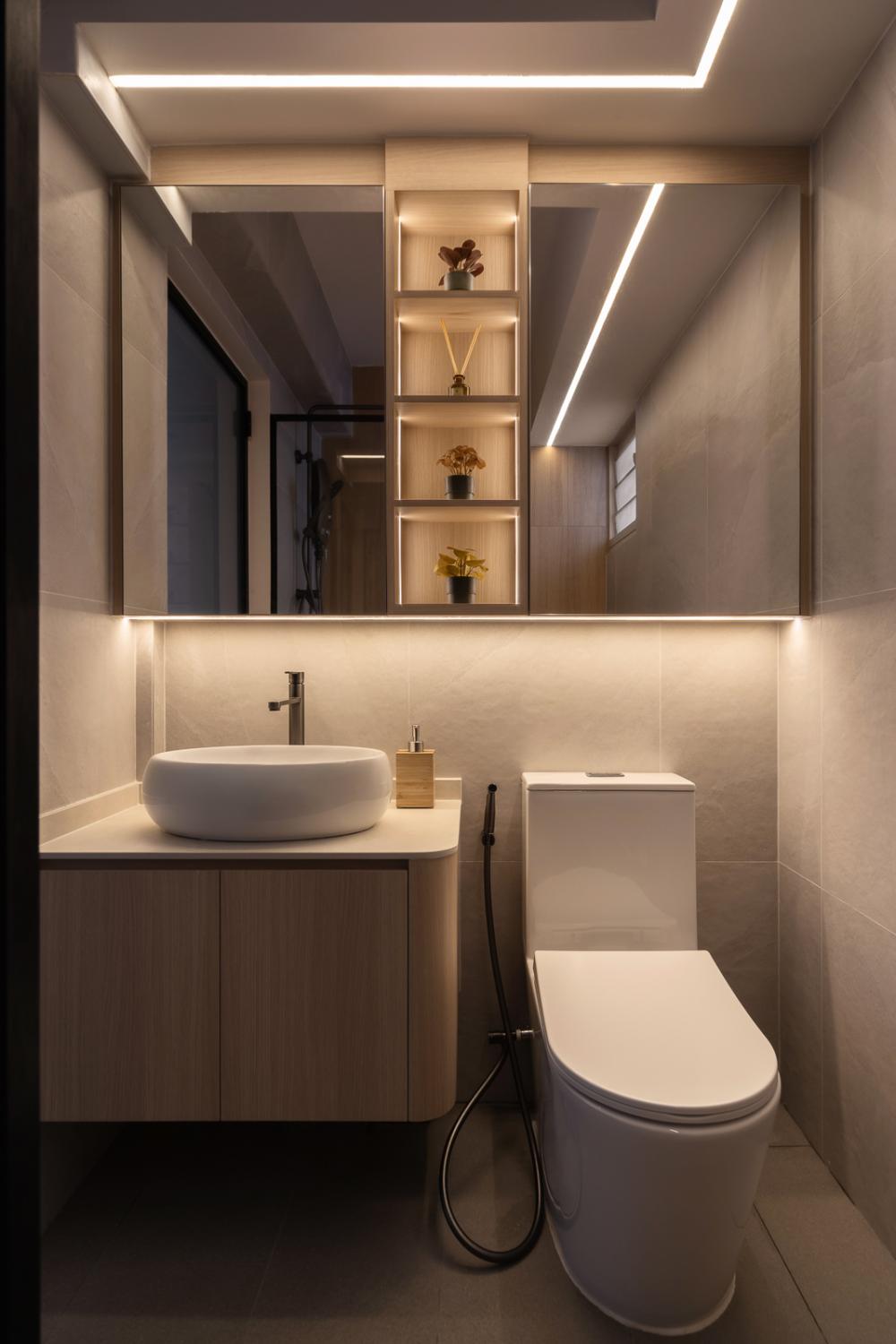Scandinavian Bathroom with Mirror and Bathroom Storage