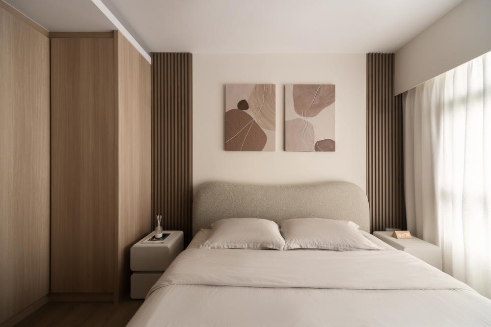 Scandinavian Bedroom with Feature Wall and Artwork