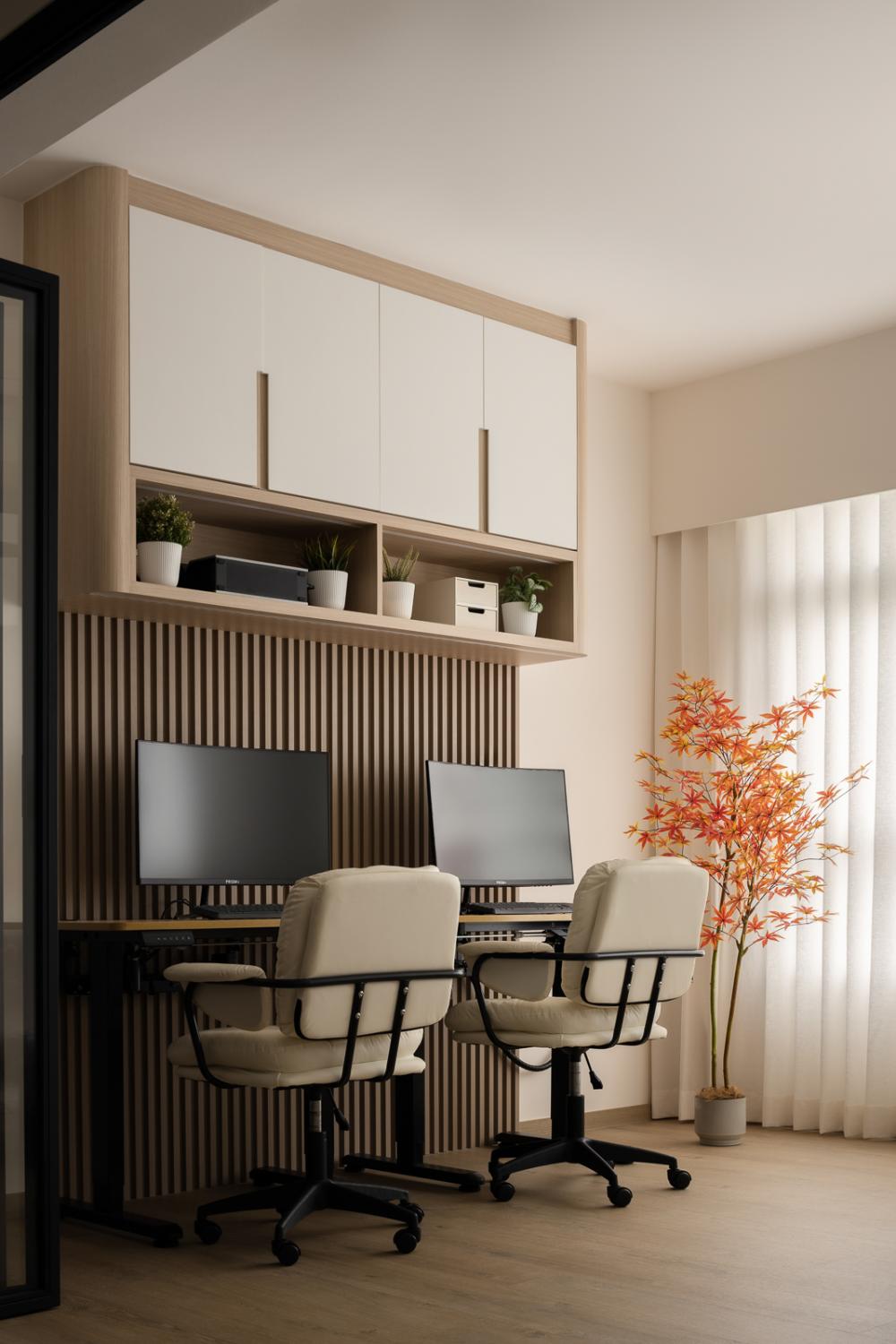 Scandinavian Home Office with Desk and Storage Cabinets