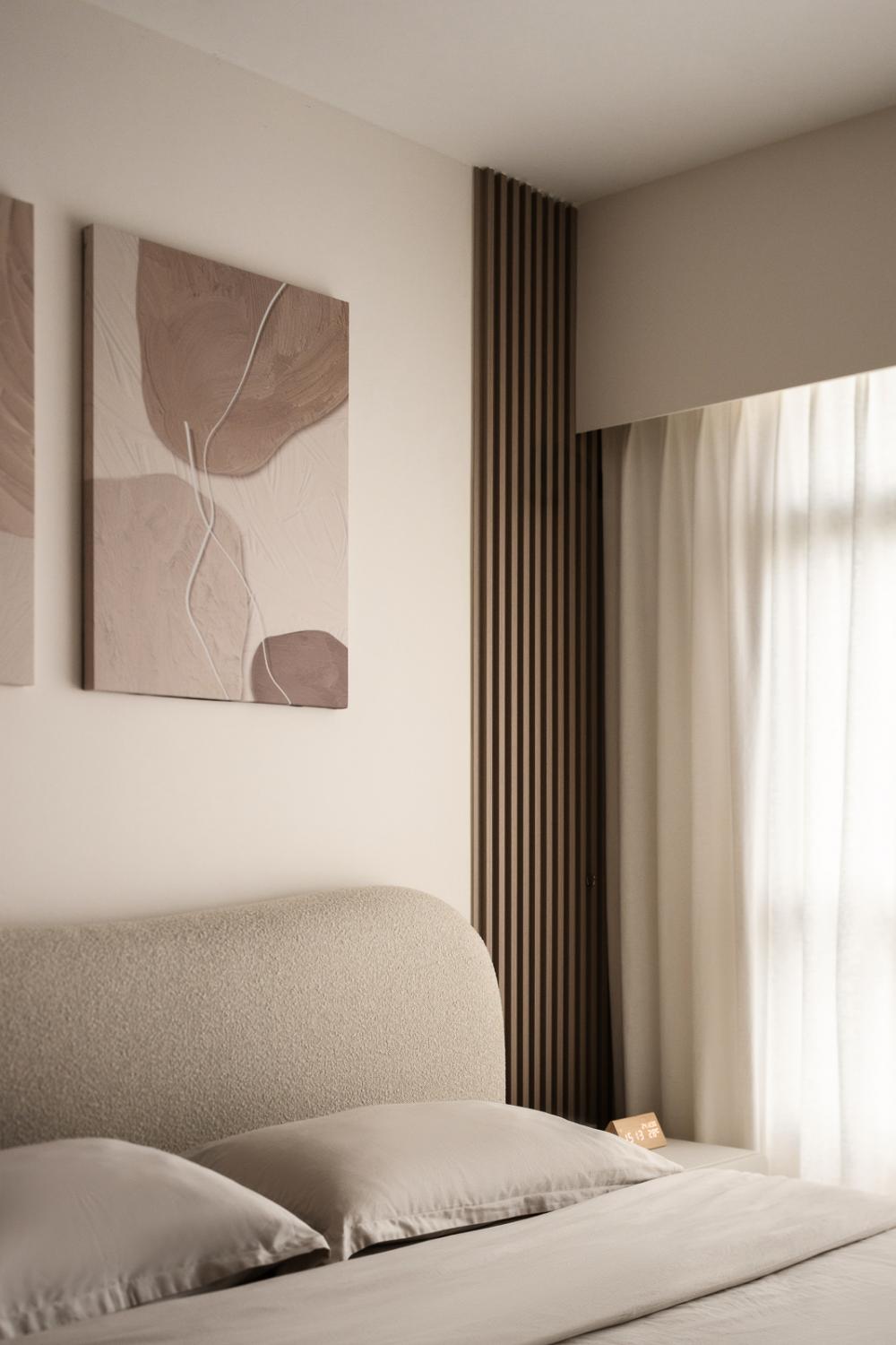 Scandinavian Bedroom with Feature Wall and Artwork