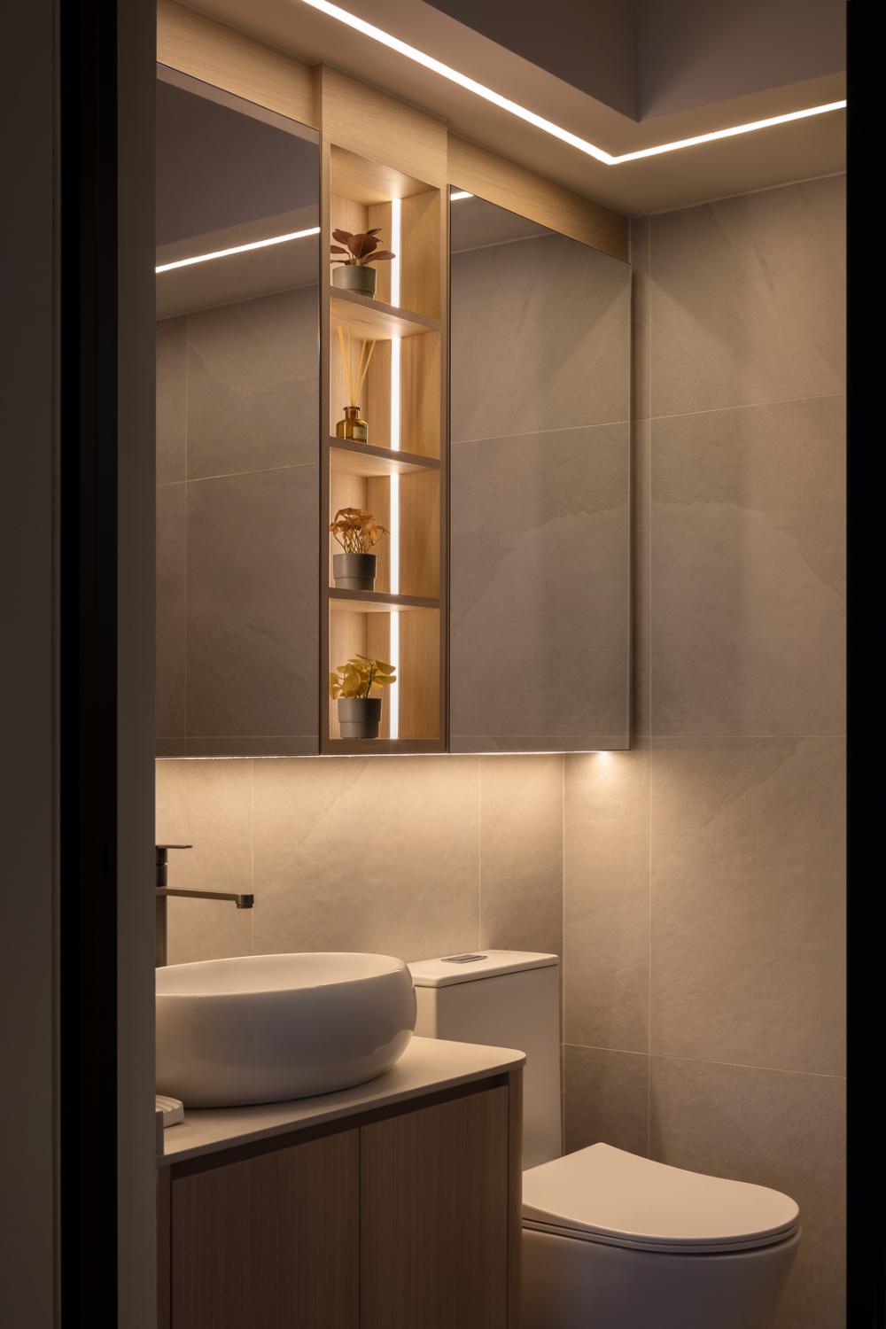 Scandinavian Bathroom with Mirror and Display Cabinets