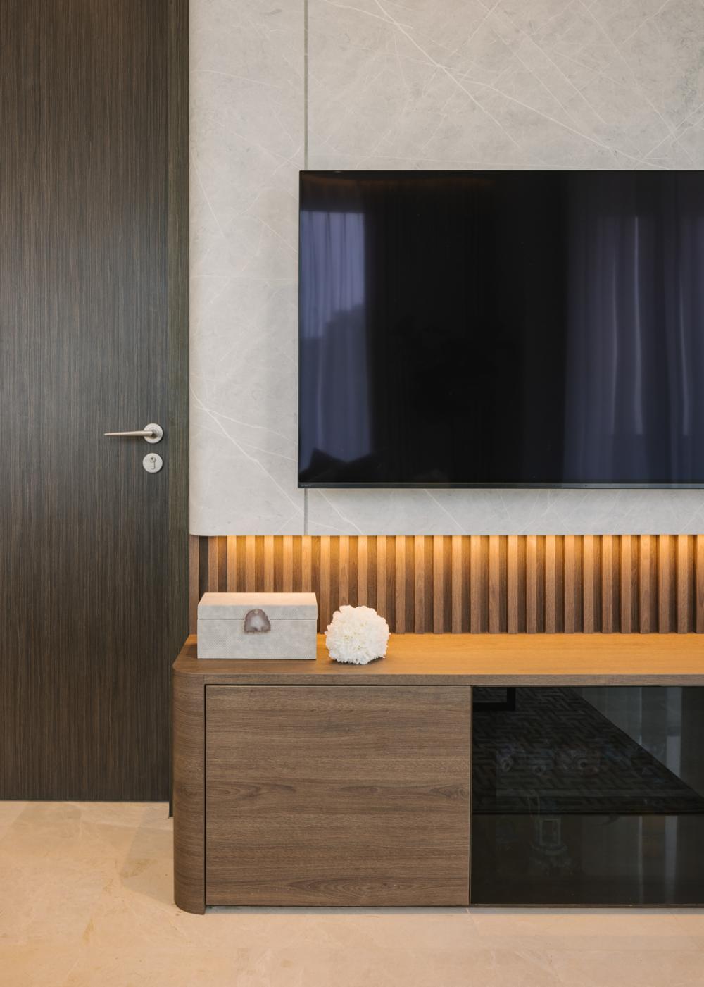 Modern Living Room with TV Console and Feature Wall