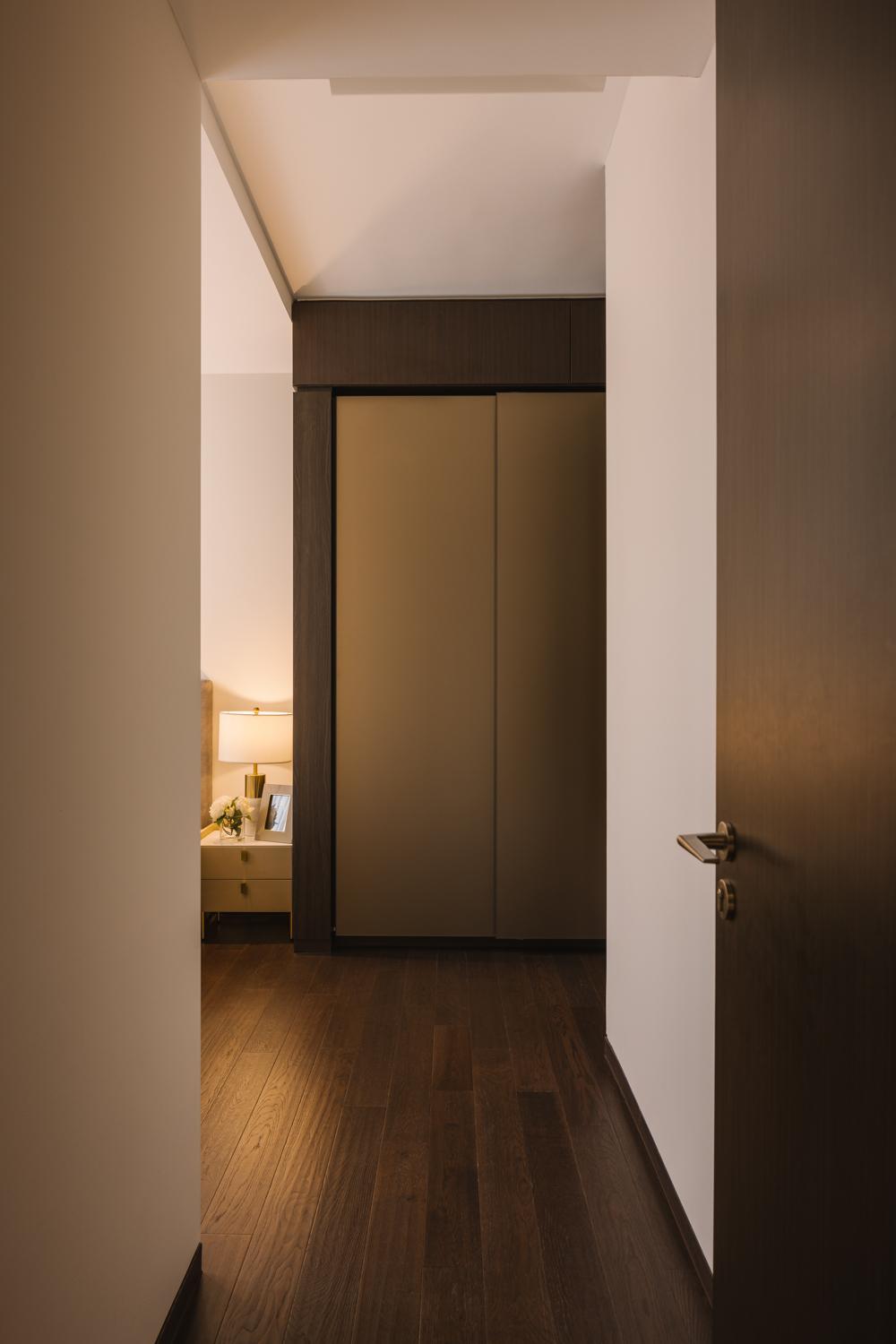 Modern Bedroom with Wood Flooring and Wardrobe
