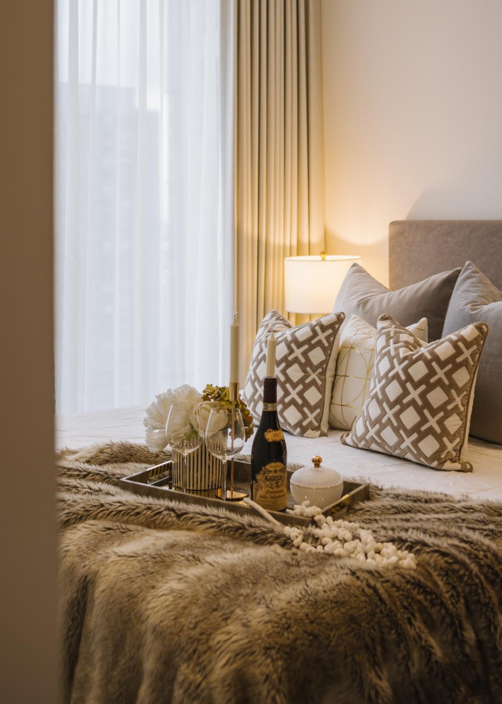 Modern Bedroom with Curtain and Lamps