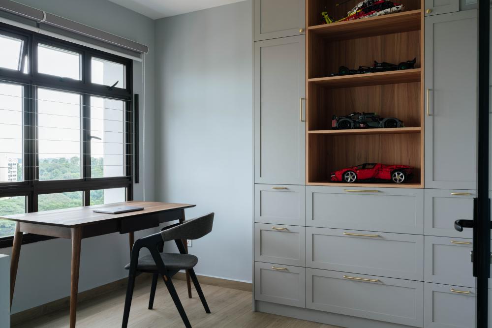 Scandinavian Study with Bookshelf and Desk
