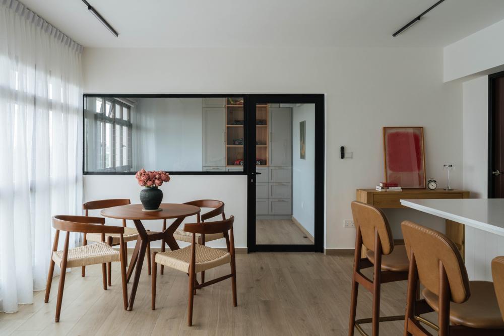 Scandinavian Dining Room with Vinyl Flooring and Wood Flooring