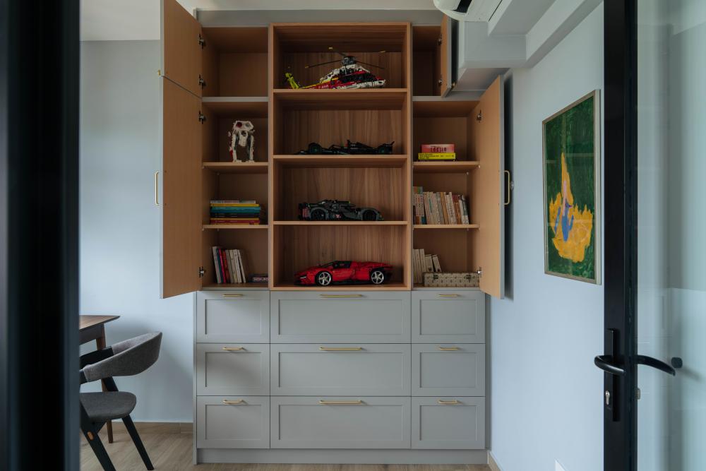 Scandinavian Study with Bookshelf and Artwork