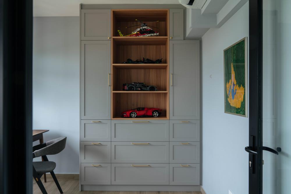 Scandinavian Study with Bookshelf and Storage Cabinets