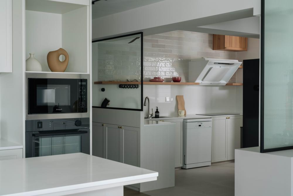 Scandinavian Kitchen with Kitchen Island and Cupboard