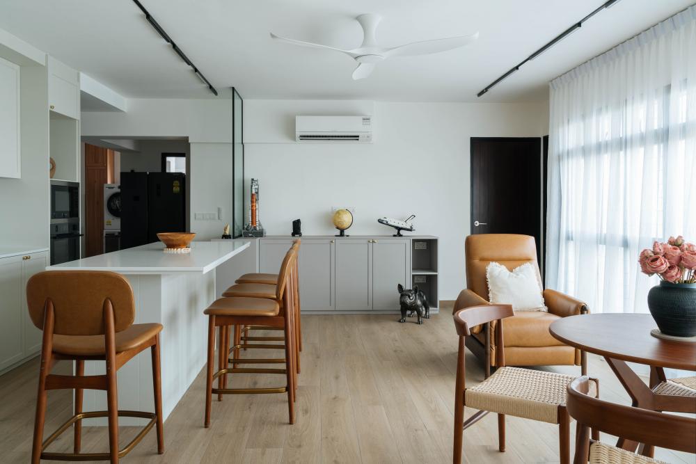 Scandinavian Living Room with Vinyl Flooring and Kitchen Island