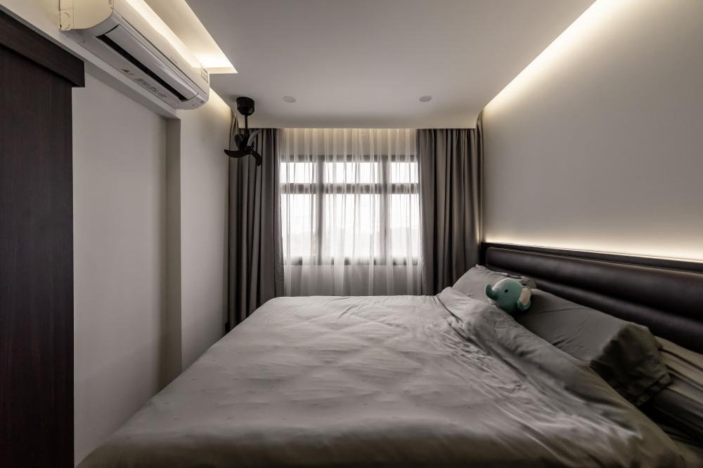 Contemporary Bedroom with Cove Lighting and Drop Ceiling