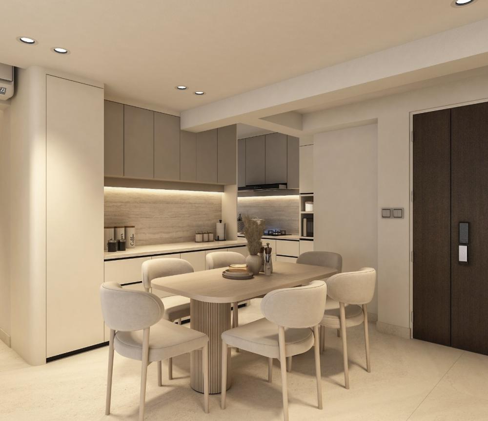 Modern Dining Room with Downlights and Dining Table