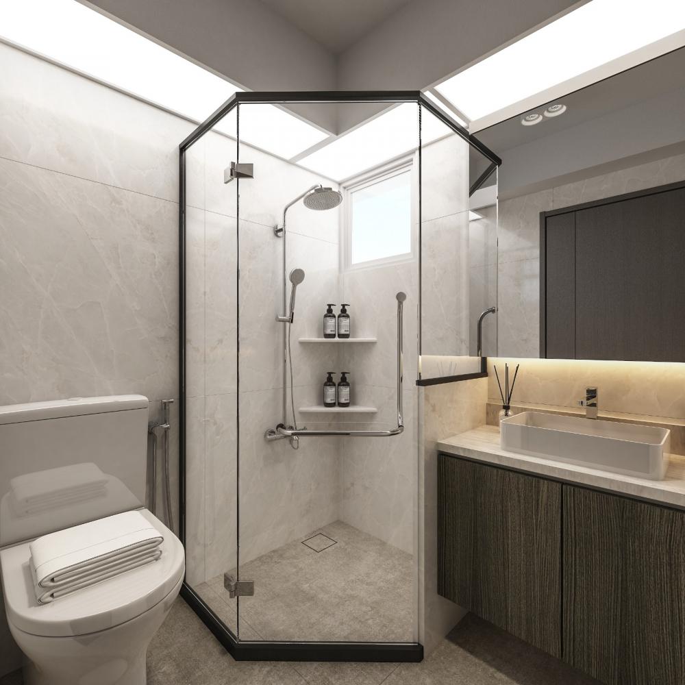 Modern Bathroom with Countertop and Homogeneous Tiles