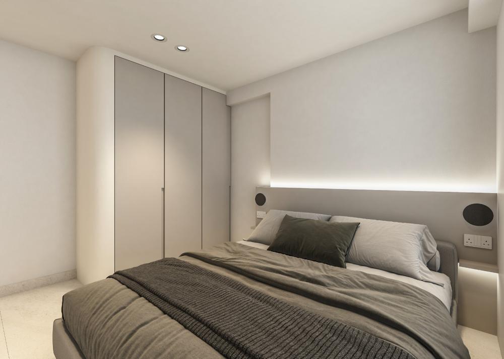 Modern Bedroom with Marble Floor and Cove Lighting