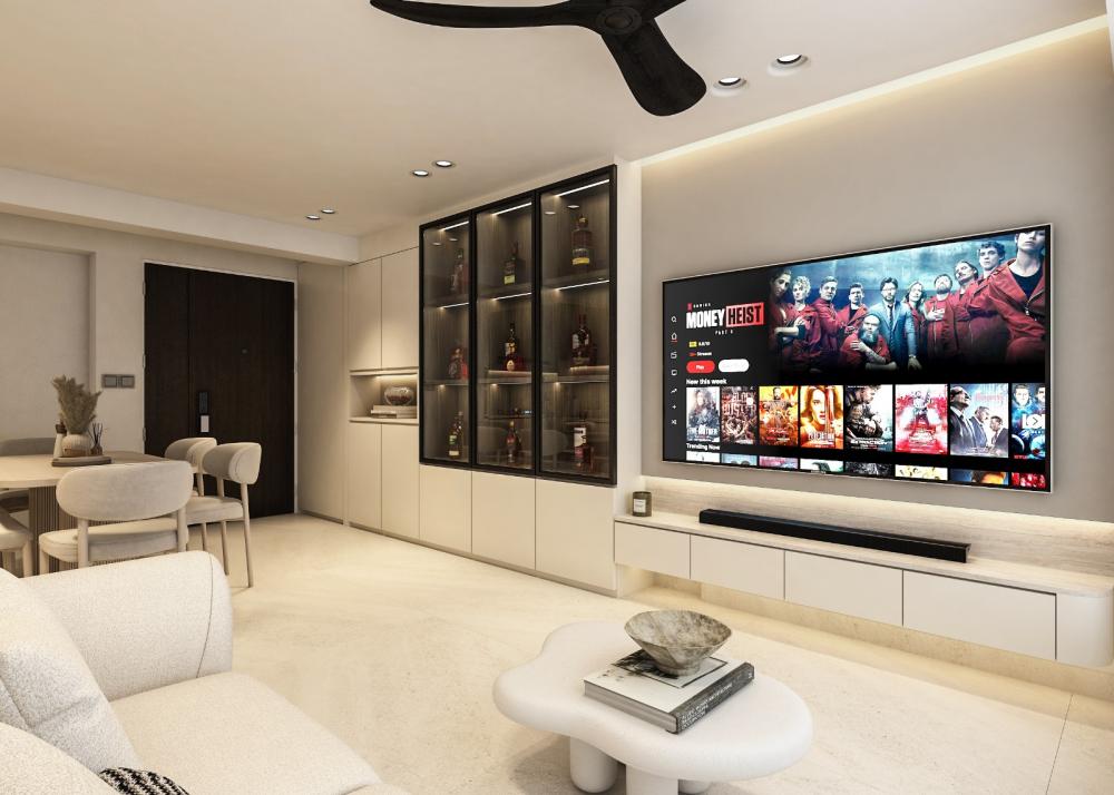 Modern Living Room with TV Console and Feature Wall