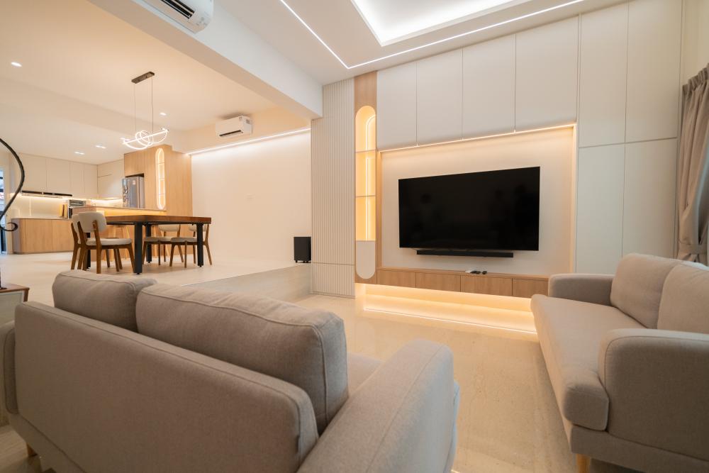 Modern Living Room with Wood Flooring and TV Console