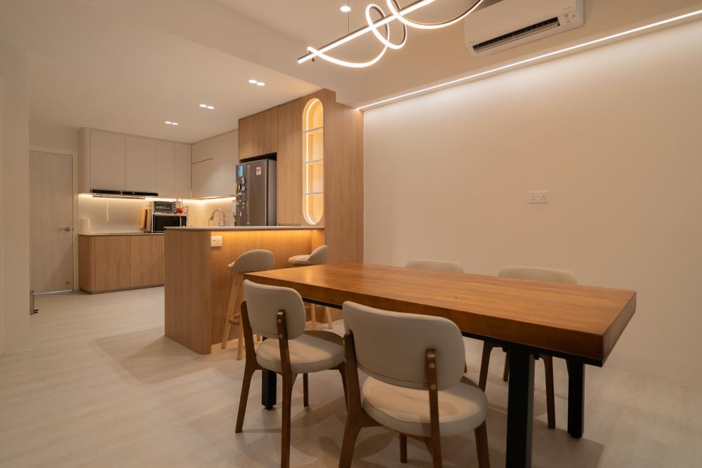 Modern Dining Room with Drop Light and Tableware