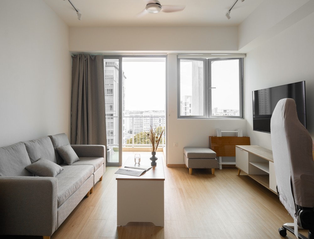 Contemporary Living Room with Wood Flooring and Artwork