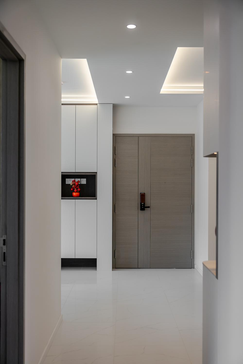 Modern Living Room with Homogeneous Tiles and Cove Lighting