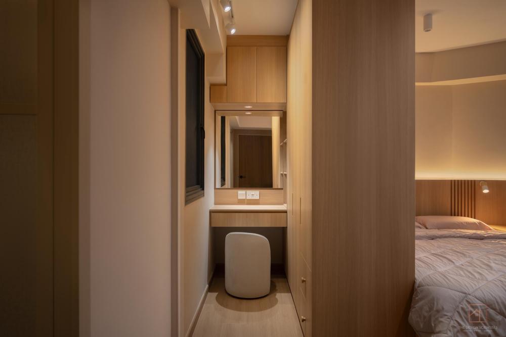 Asian Bedroom with Cove Lighting and Bedside Table