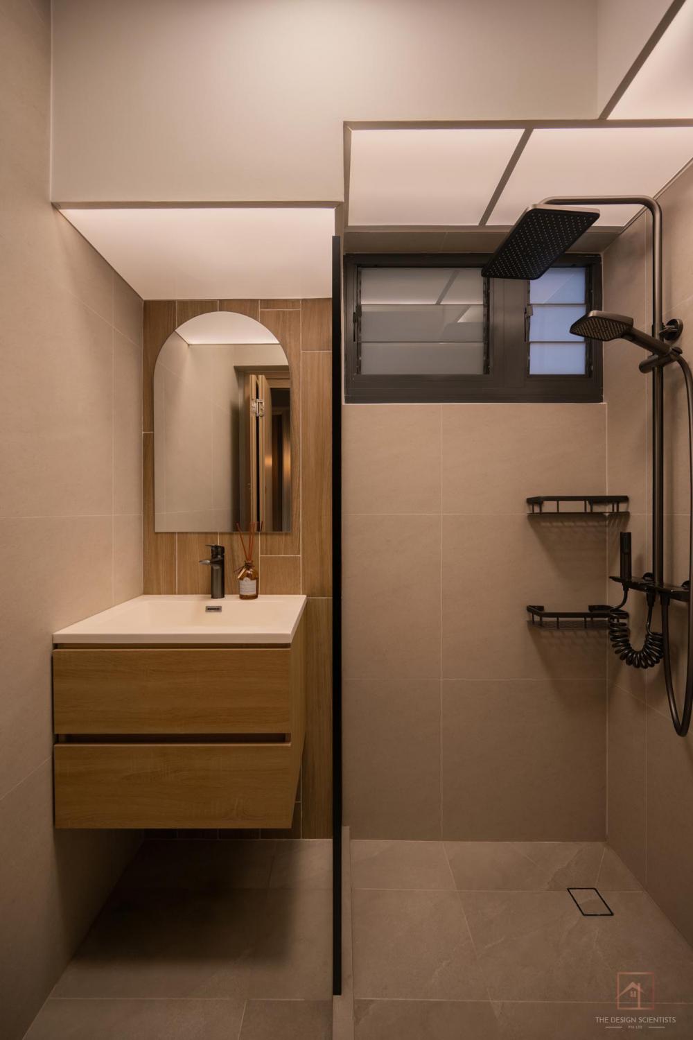 Asian Bathroom with Mirror and Bathroom Storage