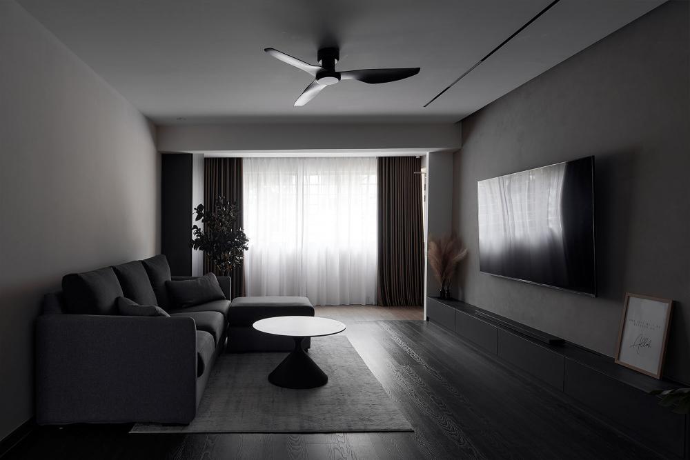 Contemporary Living Room with Vinyl Flooring and TV Console