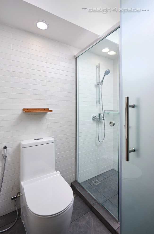 Contemporary Bathroom with Wood Flooring and Mirror