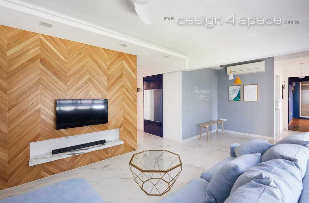 Contemporary Living Room with Wood Flooring and TV Console