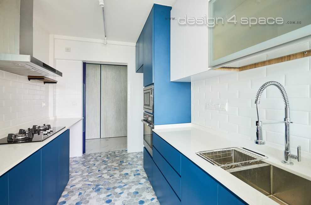 Contemporary Kitchen with Granite Floor and Wood Flooring