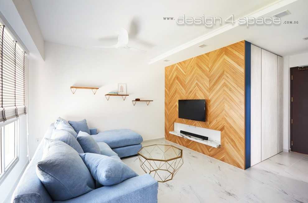 Contemporary Living Room with TV Console and Feature Wall