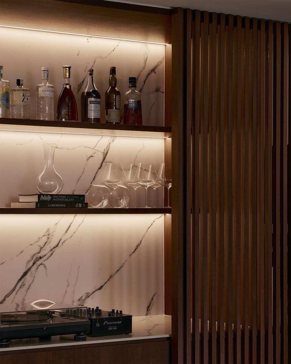 Contemporary Pantry with Feature Wall and Kitchen Backsplash