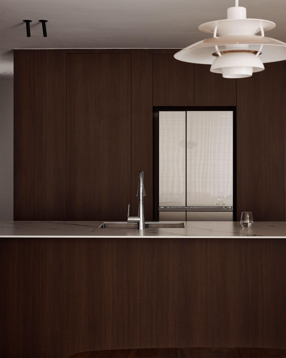 Contemporary Kitchen with Countertop and Marble Floor