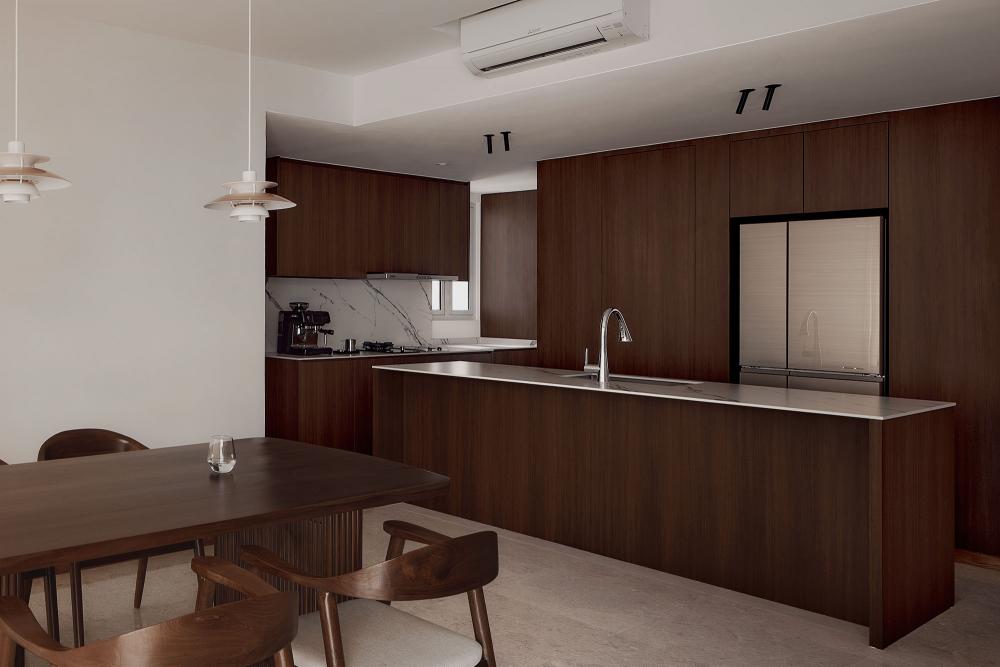Contemporary Kitchen with Countertop and Marble Floor