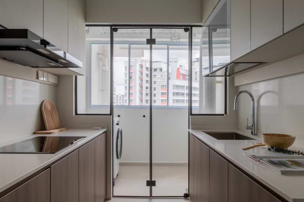 Scandinavian Kitchen with Countertop and Kitchen Window