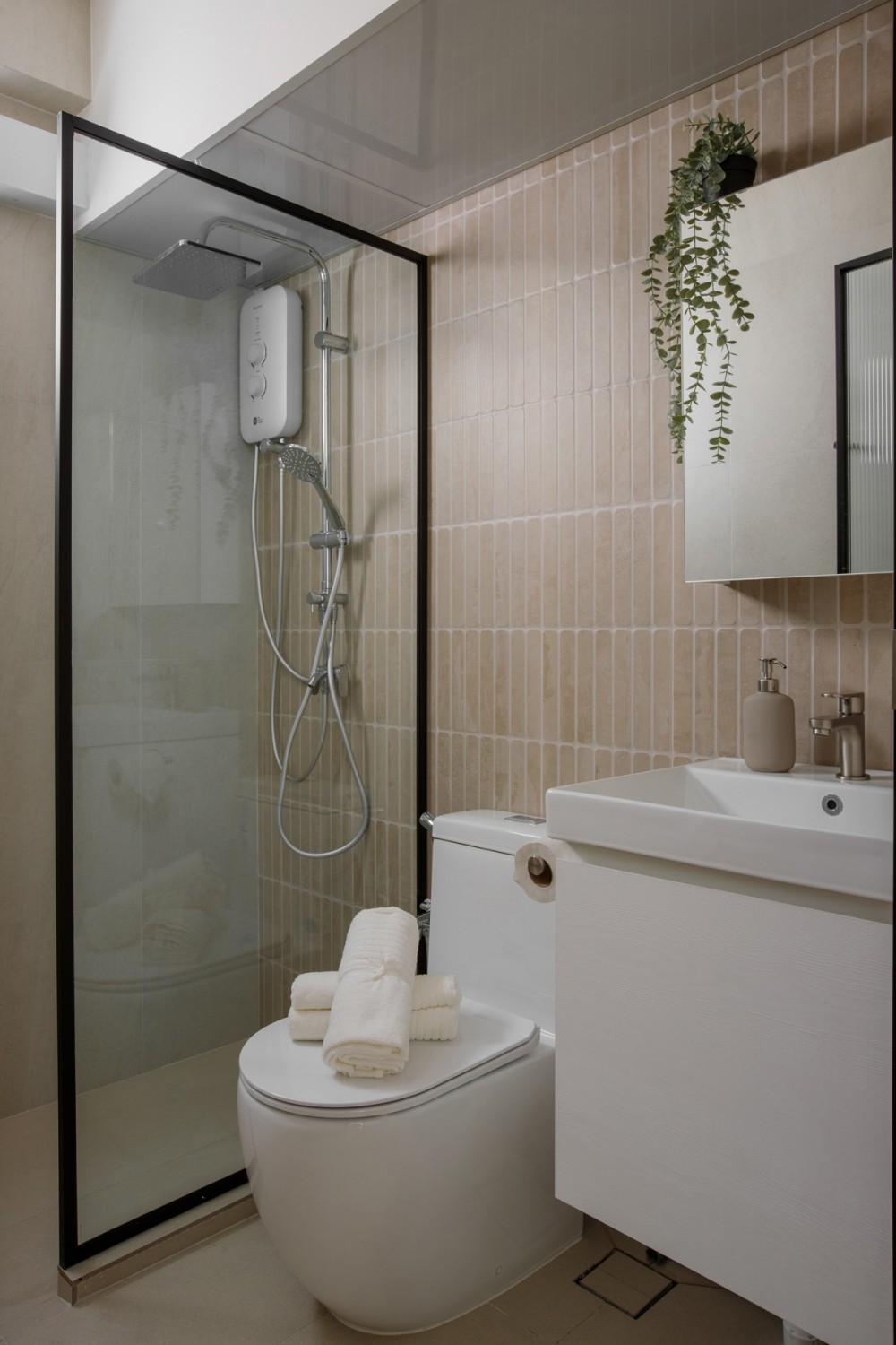 Scandinavian Bathroom with Mirror and Shower Screen