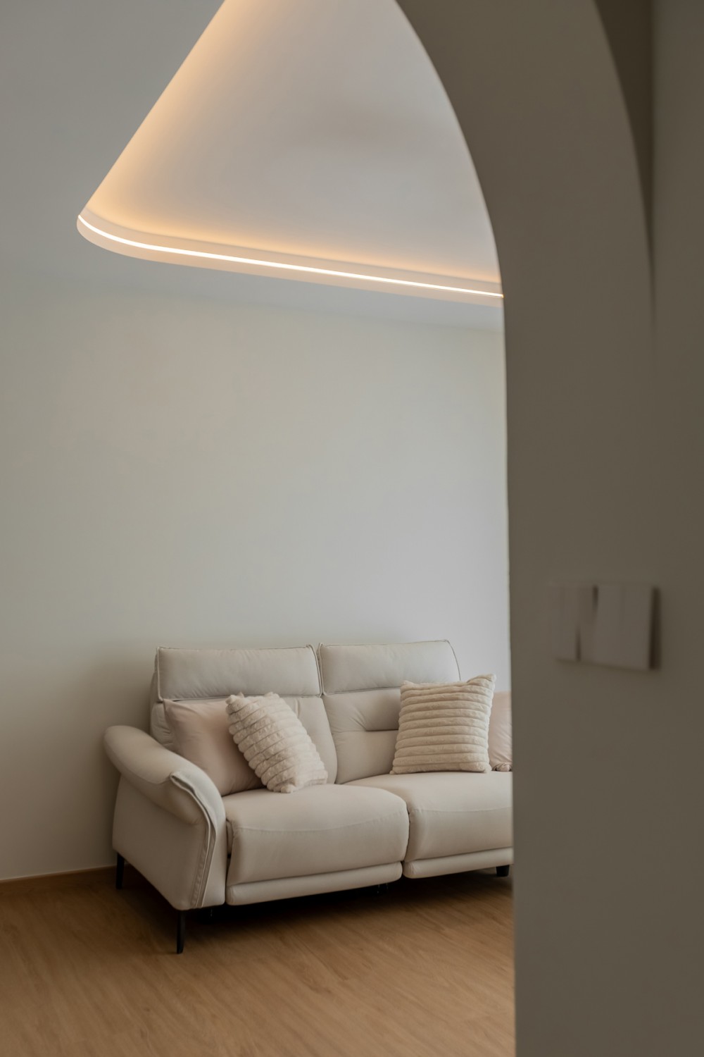 Scandinavian Living Room with Vinyl Flooring and Feature Wall