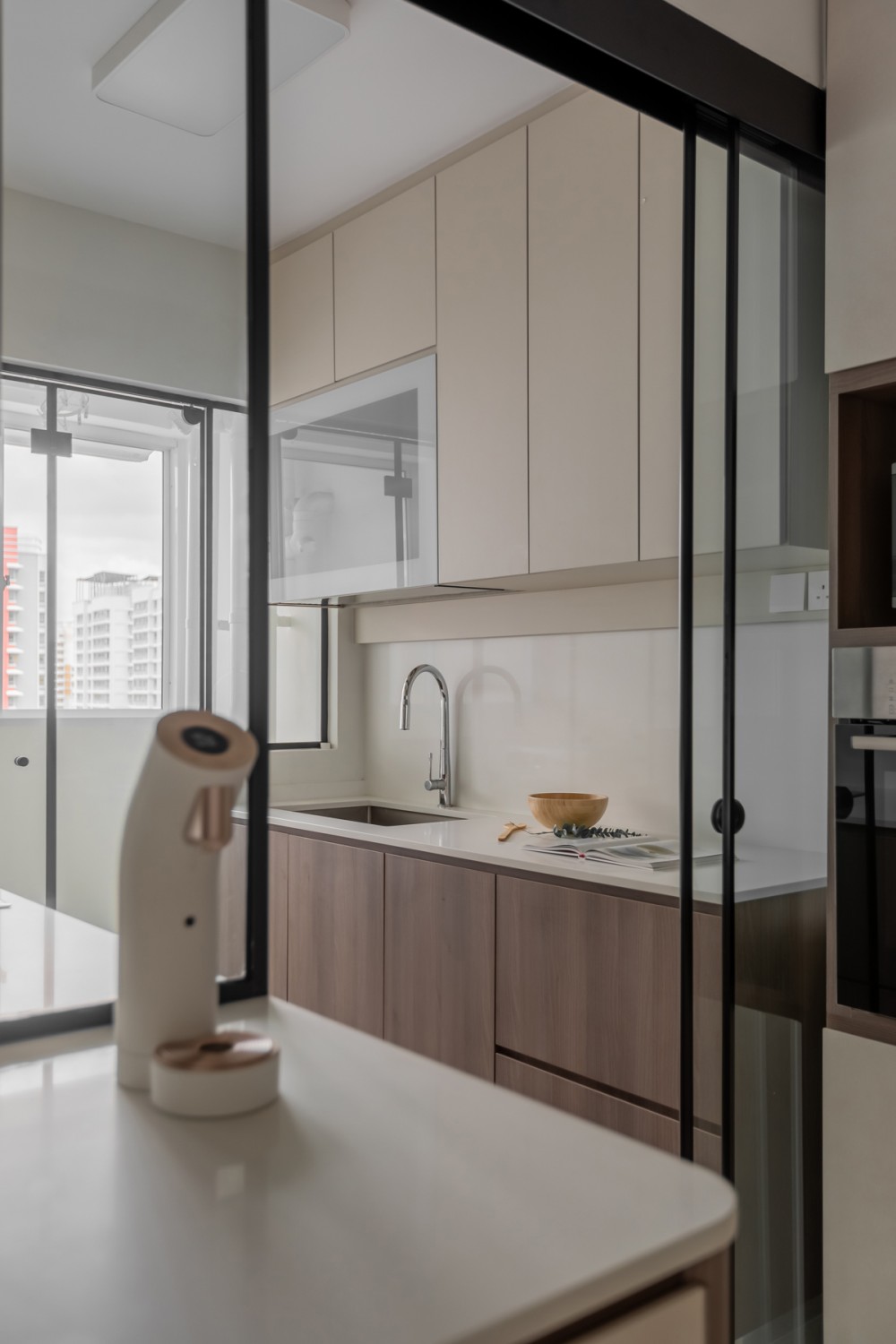 Scandinavian Kitchen with Countertop and Kitchen Window