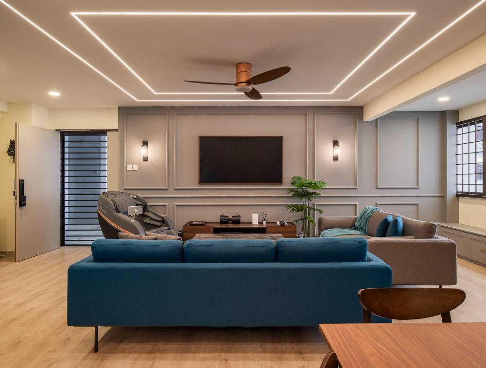 Country Living Room with TV Console and Feature Wall