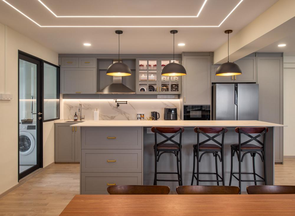Country Kitchen with Countertop and Vinyl Flooring