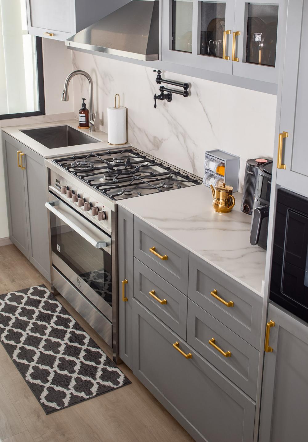 Country Kitchen with Countertop and Vinyl Flooring