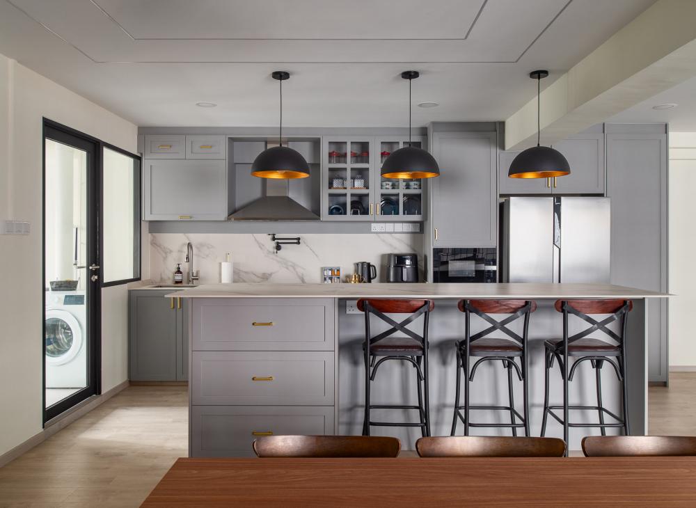 Country Kitchen with Countertop and Vinyl Flooring