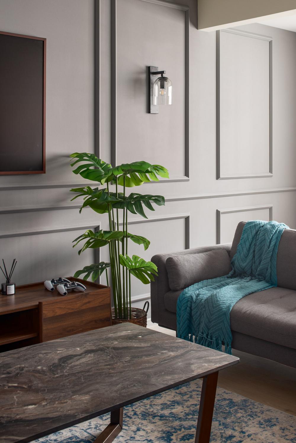Country Living Room with Bookshelf and Feature Wall