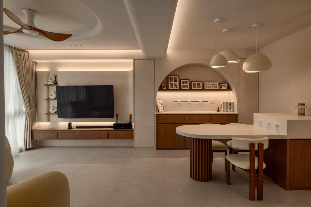 Modern Living Room with Bookshelf and TV Console