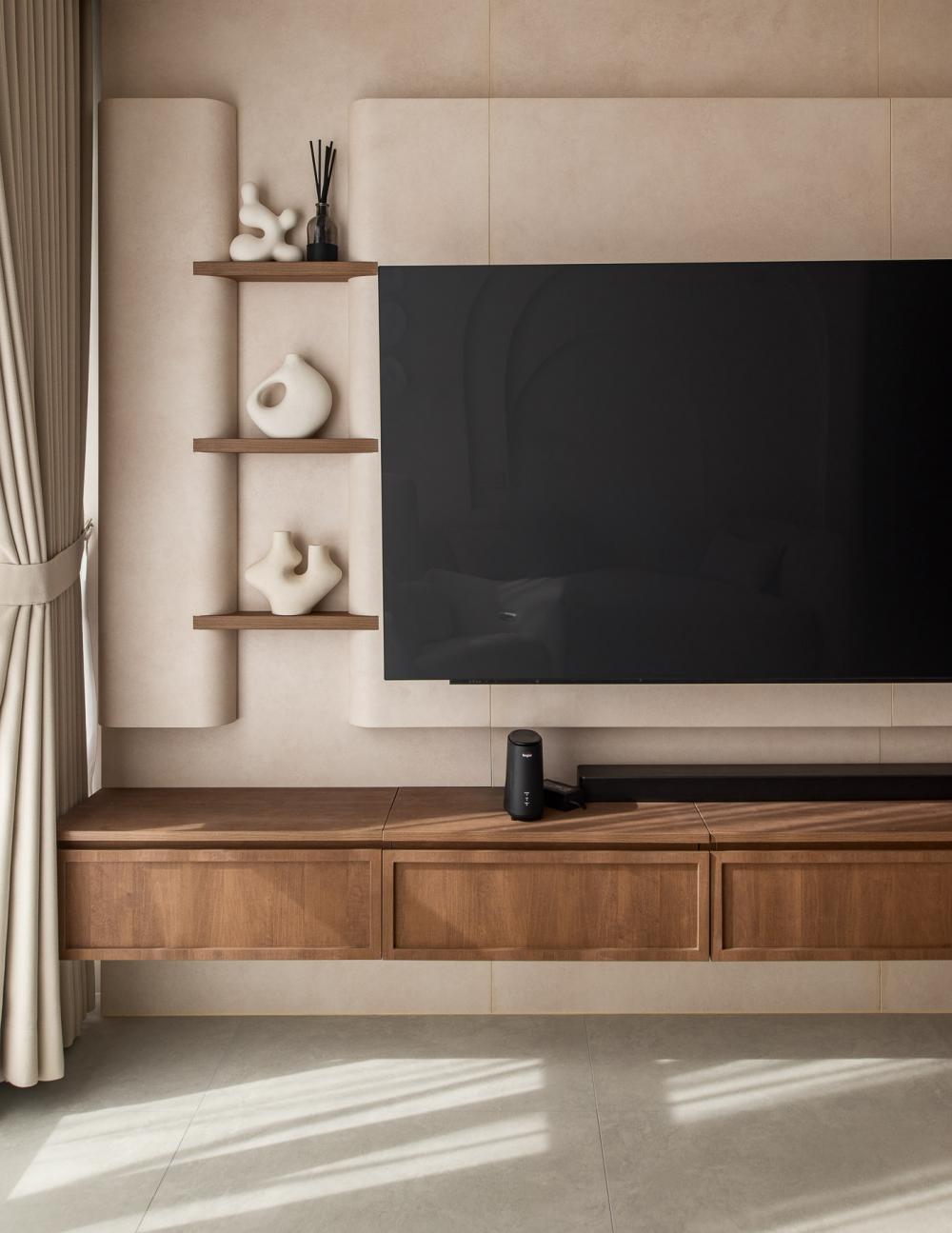 Modern Living Room with TV Console and Feature Wall