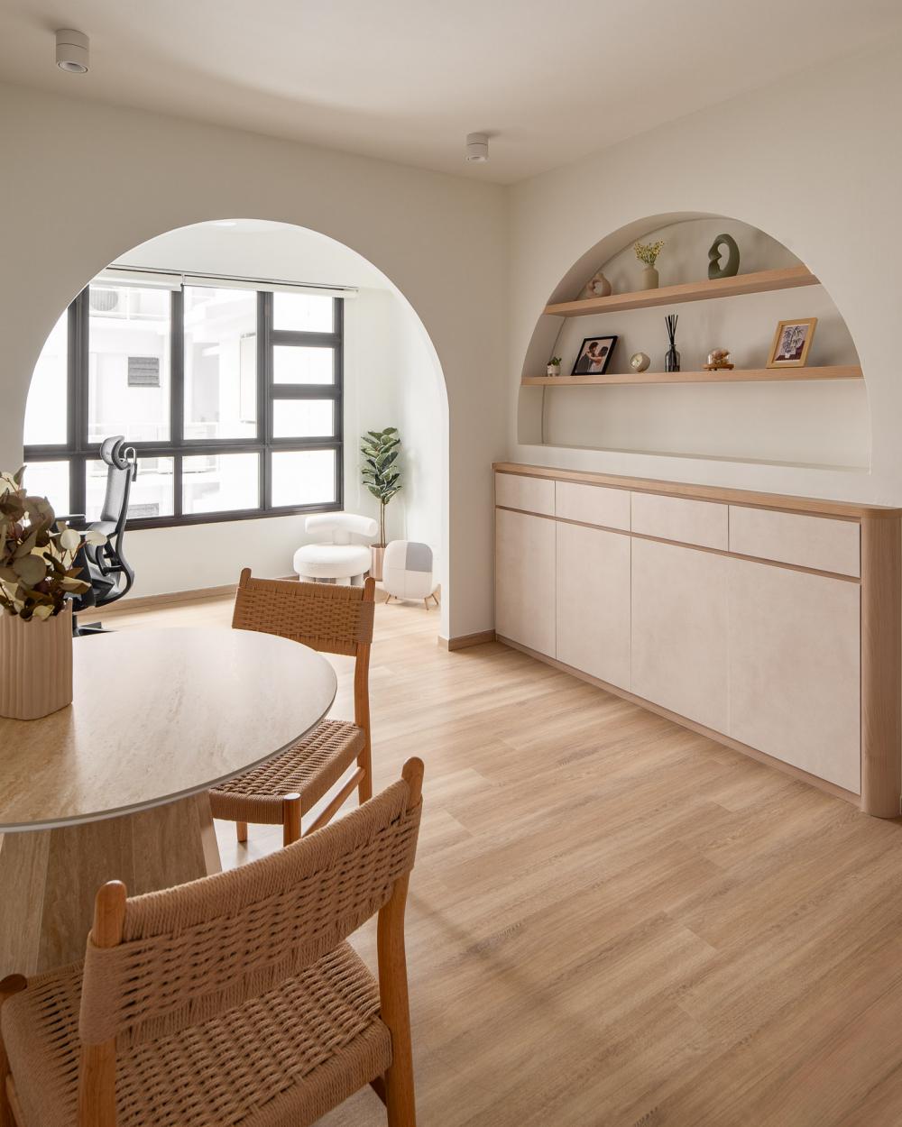 Scandinavian Living Room with Bookshelf and Feature Wall