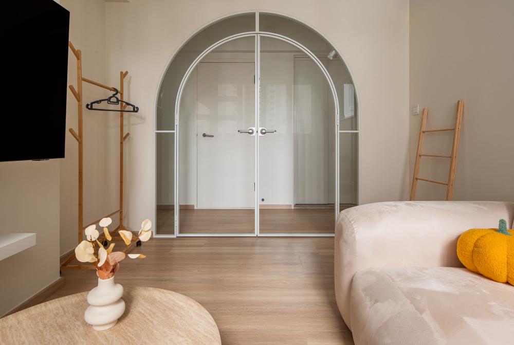 Scandinavian Living Room with Vinyl Flooring and Feature Wall