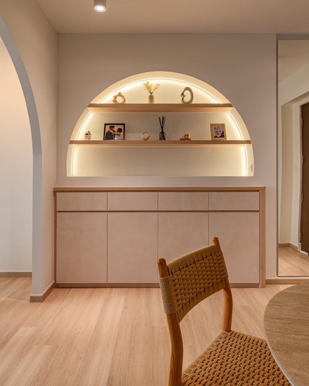 Scandinavian Living Room with Bookshelf and Vinyl Flooring