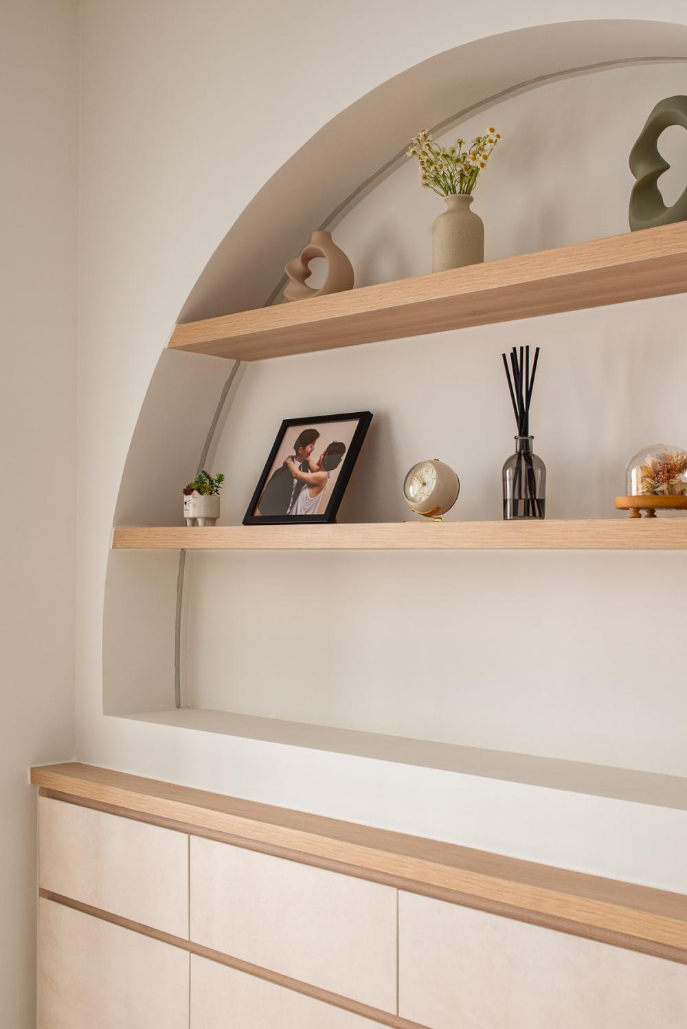 Scandinavian Living Room with Bookshelf and Vinyl Flooring